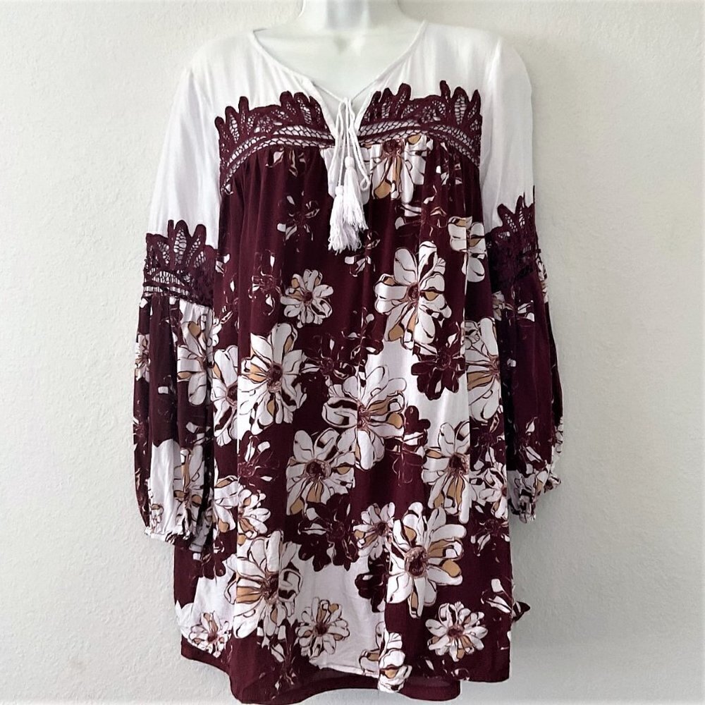 ENTRO FLORAL LACE BURGNDY TOP